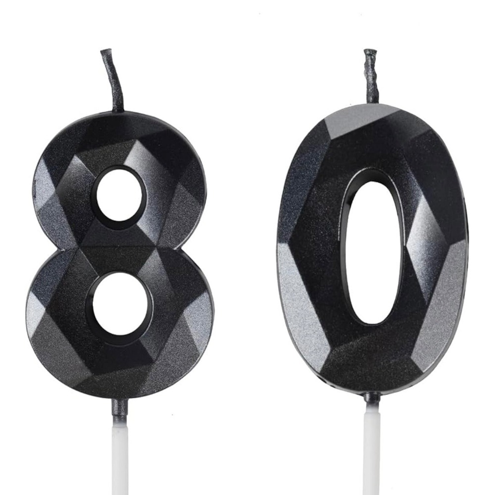 80 Birthday Candle Black Number‎ Eighty Cake Topper Party Decoration Soy Wax